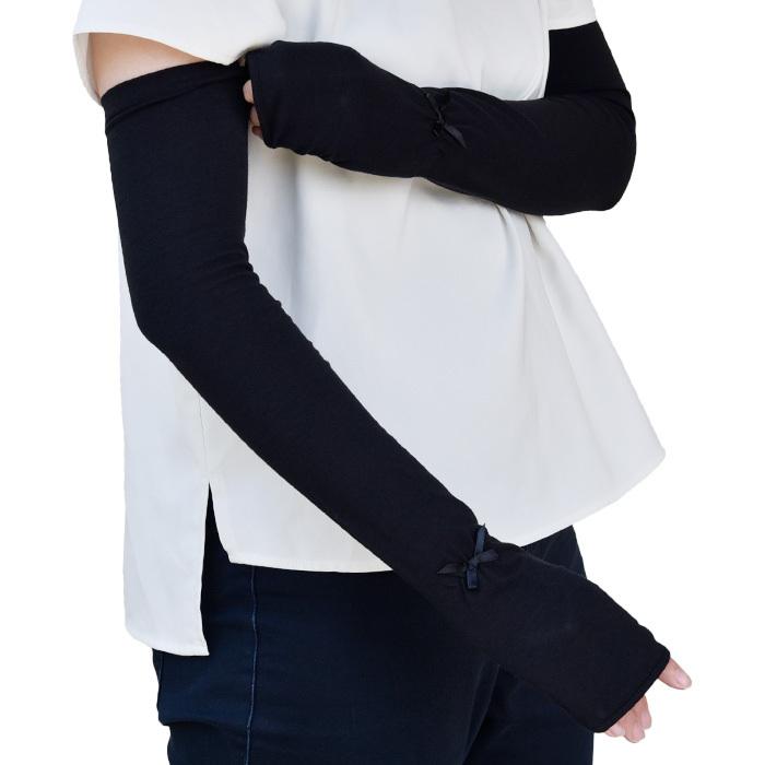 手袋 UV手袋 ロング 指なし 大豆繊維 冷感 レディース 無地 リボン すべり止め付き /メール便送料無料 アームカバー UVカット UVケア 母の日 |  | 08