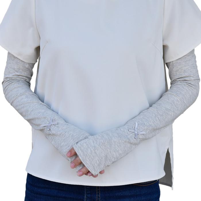 手袋 UV手袋 ロング 指なし 大豆繊維 冷感 レディース 無地 リボン すべり止め付き /メール便送料無料 アームカバー UVカット UVケア 母の日 |  | 10