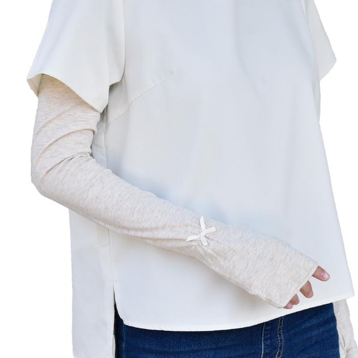 手袋 UV手袋 ロング 指なし 大豆繊維 冷感 レディース 無地 リボン すべり止め付き /メール便送料無料 アームカバー UVカット UVケア 母の日 |  | 11