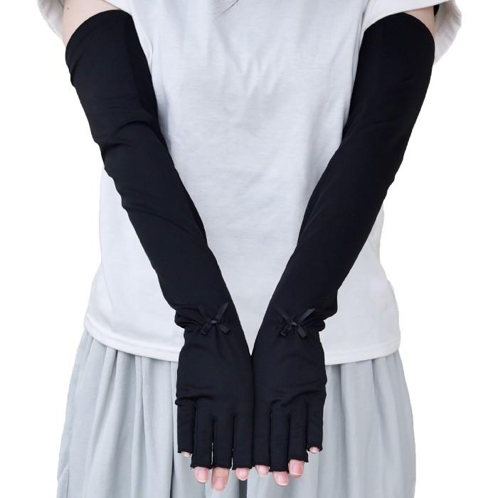 手袋 UV手袋 ロング 指切り 冷感 レディース 無地 リボン 平メッシュ /メール便送料無料 UVカット UVケア おしゃれ 紫外線対策 母の日 |  | 08