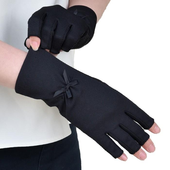 手袋 UV手袋 ショート 五指・指切り 選べるデザイン 吸汗速乾 レディース 無地 リボン すべり止め /メール便送料無料 UVカット UVケア 母の日 |  | 04