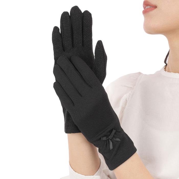 手袋 UV手袋 ショート 五指・指切り 選べるデザイン 吸汗速乾 レディース 無地 リボン すべり止め /メール便送料無料 UVカット UVケア 母の日 |  | 05