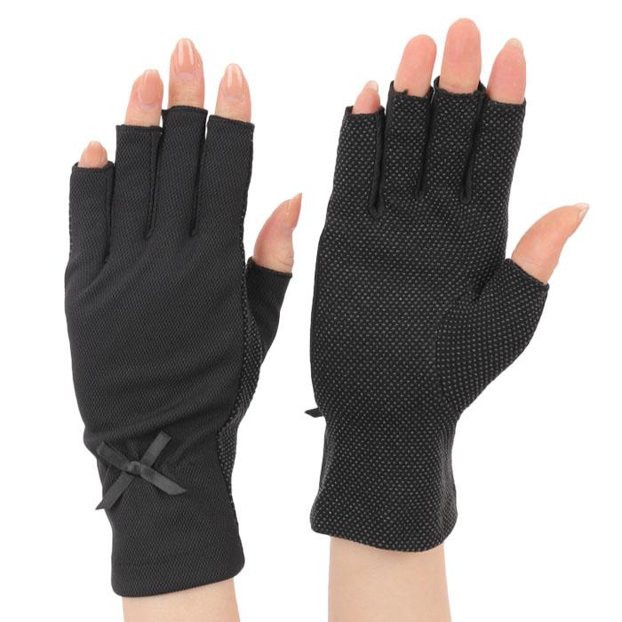 手袋 UV手袋 ショート 五指・指切り 選べるデザイン 吸汗速乾 レディース 無地 リボン すべり止め /メール便送料無料 UVカット UVケア 母の日 |  | 08