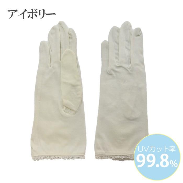 手袋 UV手袋 ショート 五指 大豆繊維 冷感 レディース 無地 裾レース /メール便送料無料 UVカット UVケア おしゃれ 母の日 |  | 10