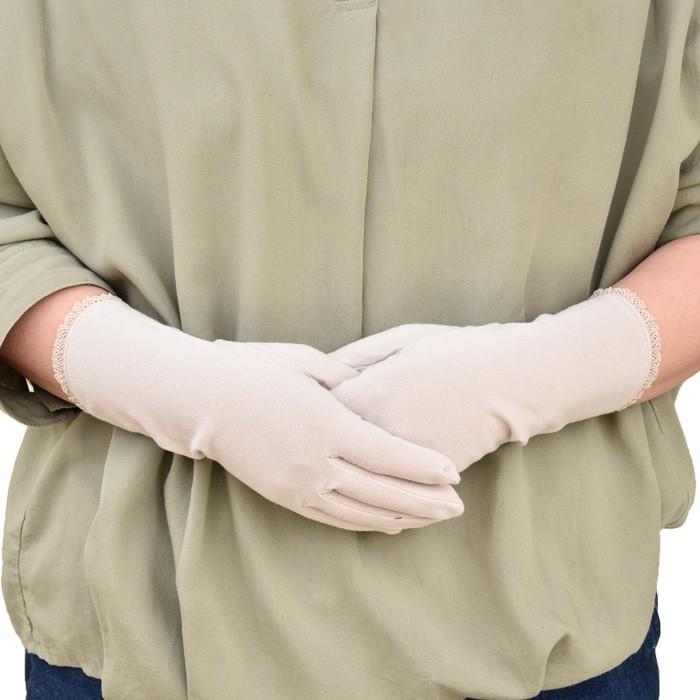 手袋 UV手袋 ショート 五指 大豆繊維 冷感 レディース 無地 裾レース /メール便送料無料 UVカット UVケア おしゃれ 母の日 |  | 02