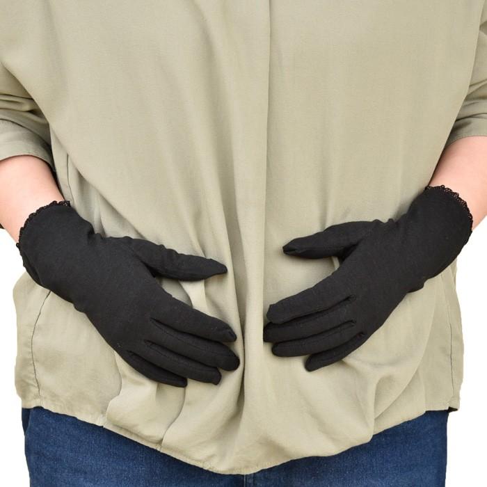 手袋 UV手袋 ショート 五指 大豆繊維 冷感 レディース 無地 裾レース /メール便送料無料 UVカット UVケア おしゃれ 母の日 |  | 04