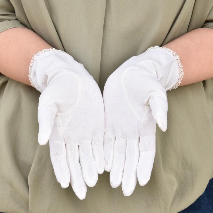 手袋 UV手袋 ショート 五指 大豆繊維 冷感 レディース 無地 裾レース /メール便送料無料 UVカット UVケア おしゃれ 母の日 |  | 07