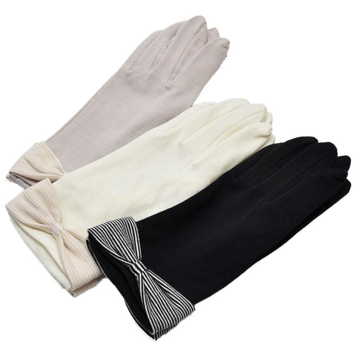 手袋 UV手袋 ショート 五指 大豆繊維 冷感 レディース リボン すべり止め付き /メール便送料無料 UVカット UVケア おしゃれ 母の日 |  | 02