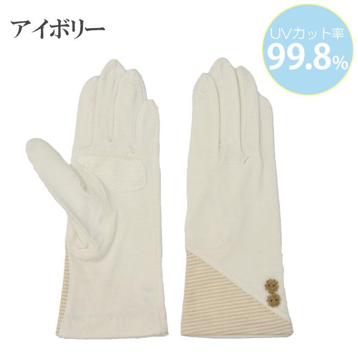 手袋 UV手袋 ショート 五指 大豆繊維 冷感 レディース BD切替し ボタン すべり止め付き /メール便送料無料 UVカット UVケア おしゃれ 母の日 |  | 14
