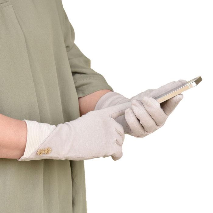 手袋 UV手袋 ショート 五指 大豆繊維 冷感 レディース BD切替し ボタン すべり止め付き /メール便送料無料 UVカット UVケア おしゃれ 母の日 |  | 05