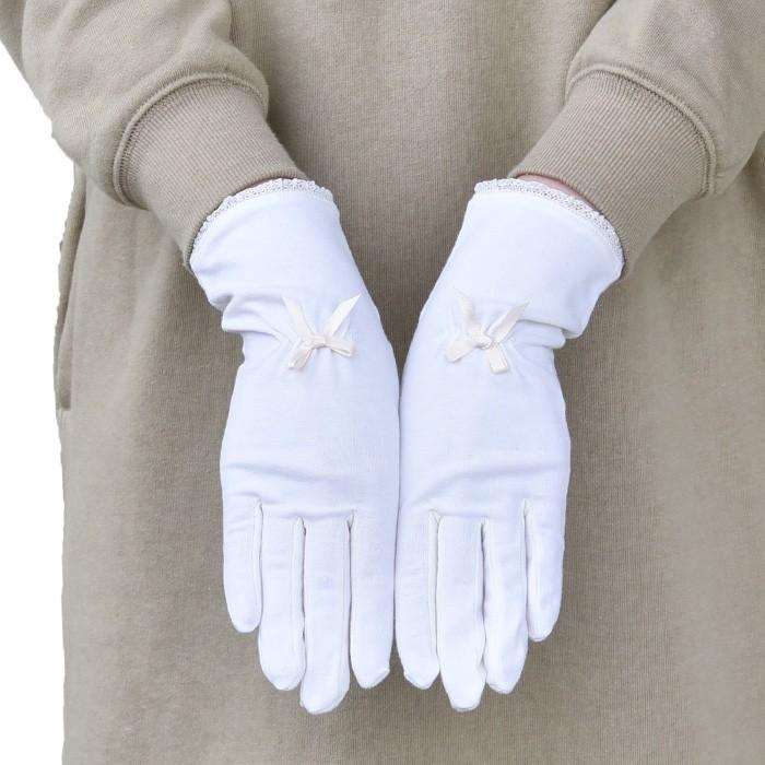 手袋 UV手袋 ショート 五指 大豆繊維 冷感 レディース  無地 レース リボン すべり止め付き /メール便送料無料 UVカット UVケア おしゃれ 母の日 |  | 03