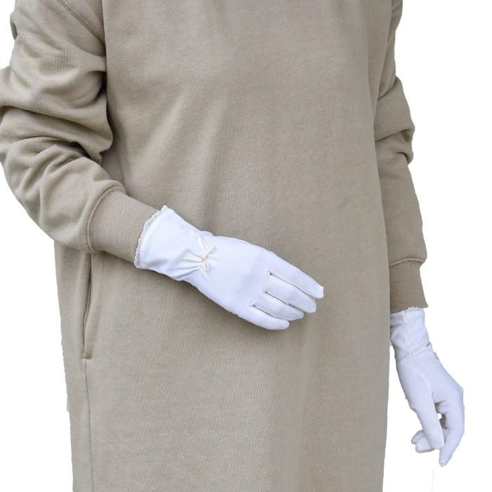 手袋 UV手袋 ショート 五指 大豆繊維 冷感 レディース  無地 レース リボン すべり止め付き /メール便送料無料 UVカット UVケア おしゃれ 母の日 |  | 04