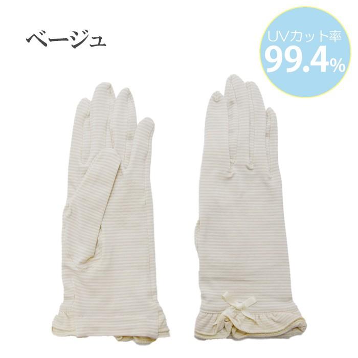 手袋 UV手袋 ショート 五指 大豆繊維 冷感 レディース ボーダーフリル すべり止め付き /メール便送料無料 UVカット UVケア おしゃれ 母の日 |  | 10