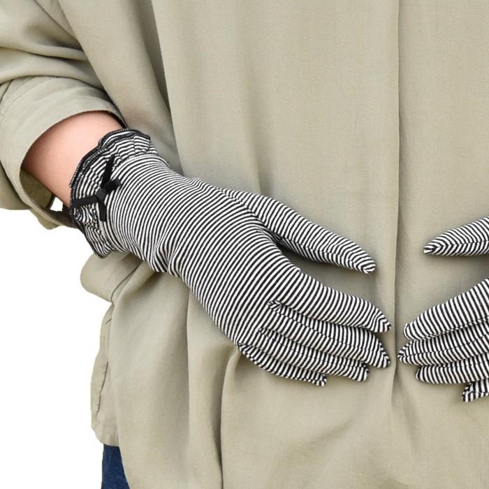 手袋 UV手袋 ショート 五指 大豆繊維 冷感 レディース ボーダーフリル すべり止め付き /メール便送料無料 UVカット UVケア おしゃれ 母の日 |  | 02