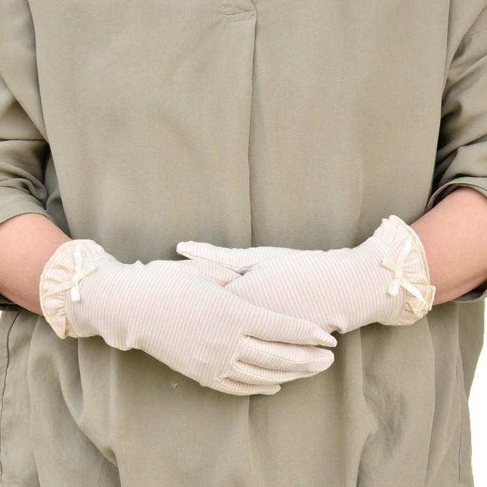 手袋 UV手袋 ショート 五指 大豆繊維 冷感 レディース ボーダーフリル すべり止め付き /メール便送料無料 UVカット UVケア おしゃれ 母の日 |  | 04