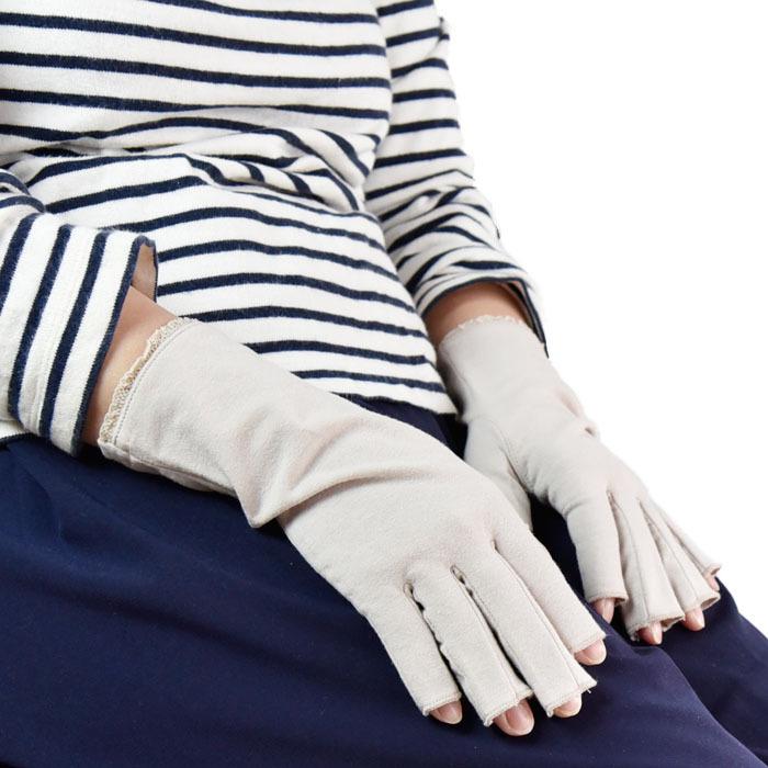 手袋 UV手袋 ショート 指切り 大豆繊維 冷感 レディース 無地 /メール便送料無料 UVカット UVケア おしゃれ 母の日 |  | 10