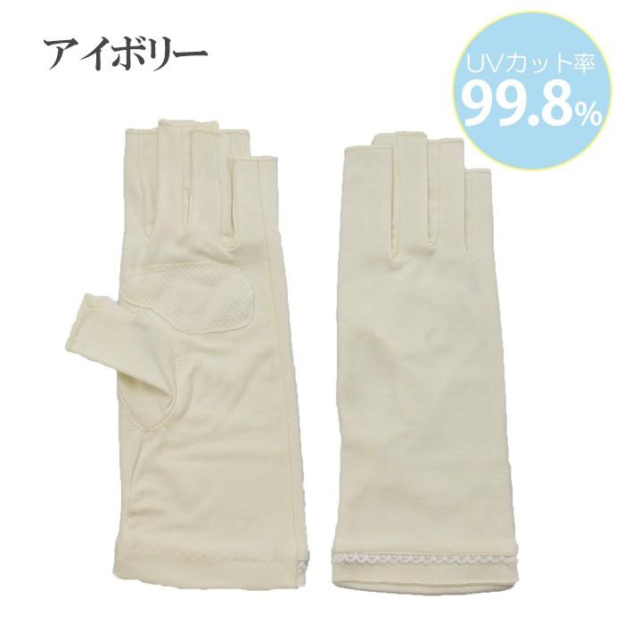 手袋 UV手袋 ショート 指切り 大豆繊維 冷感 レディース 無地 すべり止め付き /メール便送料無料 UVカット UVケア おしゃれ 母の日 |  | 12