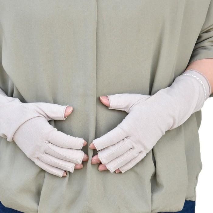 手袋 UV手袋 ショート 指切り 大豆繊維 冷感 レディース 無地 すべり止め付き /メール便送料無料 UVカット UVケア おしゃれ 母の日 |  | 02