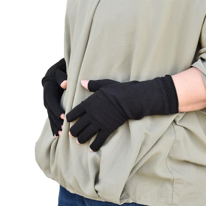 手袋 UV手袋 ショート 指切り 大豆繊維 冷感 レディース 無地 すべり止め付き /メール便送料無料 UVカット UVケア おしゃれ 母の日 |  | 04