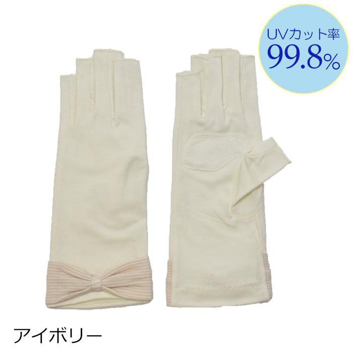 手袋 UV手袋 ショート 指切り 大豆繊維 冷感 レディース リボン すべり止め付き /メール便送料無料 UVカット UVケア おしゃれ 母の日 |  | 14