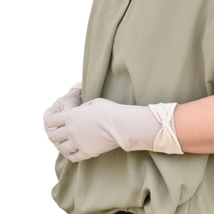 手袋 UV手袋 ショート 指切り 大豆繊維 冷感 レディース リボン すべり止め付き /メール便送料無料 UVカット UVケア おしゃれ 母の日 |  | 05