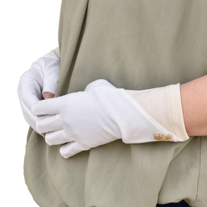 手袋 UV手袋 ショート 指切り 大豆繊維 冷感 レディース BD切替し ボタン すべり止め付き /メール便送料無料 UVカット UVケア おしゃれ 母の日 |  | 06