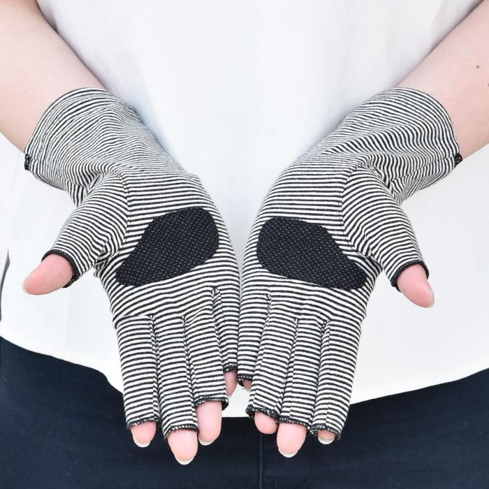 手袋 UV手袋 ショート 指切り 大豆繊維 冷感 レディースボーダー レース リボン すべり止め付き /メール便送料無料 UVカット UVケア おしゃれ |  | 07