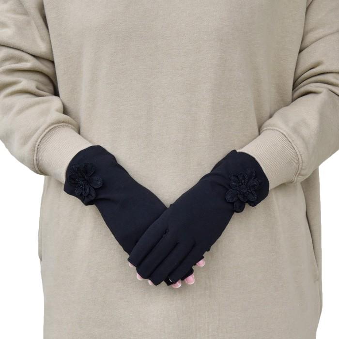 手袋 UV手袋 ショート 指切り 大豆繊維 冷感 レディース無地 花コサージュ すべり止め付き /メール便送料無料 UVカット UVケア おしゃれ 母の日 |  | 04