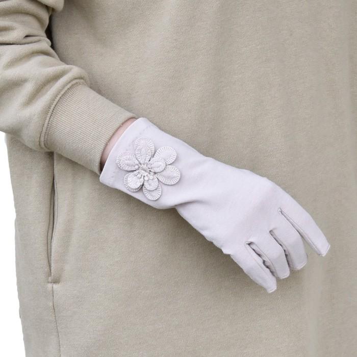 手袋 UV手袋 ショート 指切り 大豆繊維 冷感 レディース無地 花コサージュ すべり止め付き /メール便送料無料 UVカット UVケア おしゃれ 母の日 |  | 06