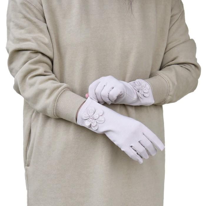 手袋 UV手袋 ショート 指切り 大豆繊維 冷感 レディース無地 花コサージュ すべり止め付き /メール便送料無料 UVカット UVケア おしゃれ 母の日 |  | 07
