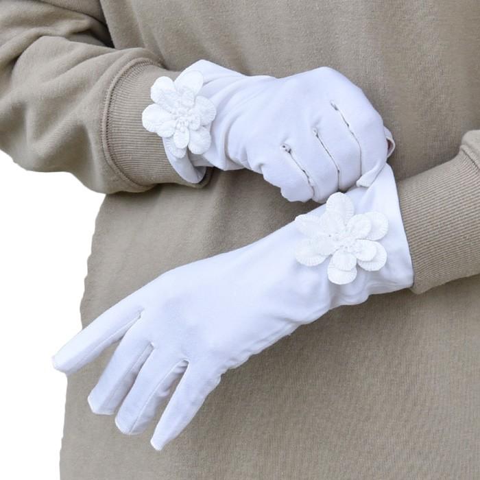 手袋 UV手袋 ショート 指切り 大豆繊維 冷感 レディース無地 花コサージュ すべり止め付き /メール便送料無料 UVカット UVケア おしゃれ 母の日 |  | 09