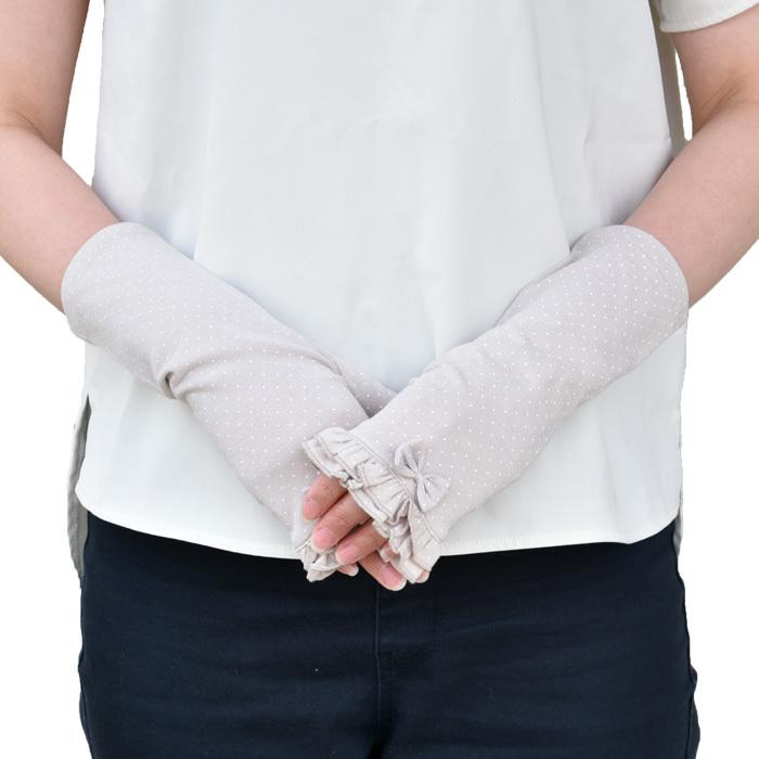 手袋 UV手袋 ショート 指無し 大豆繊維 冷感 レディース 水玉 フリル すべり止め付き /メール便送料無料 UVカット UVケア おしゃれ 母の日 |  | 07