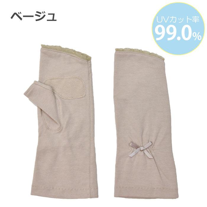 手袋 UV手袋 ショート 指無し 大豆繊維 冷感 レディース 無地 レース すべり止め付き /メール便送料無料 UVカット UVケア おしゃれ 母の日 |  | 02