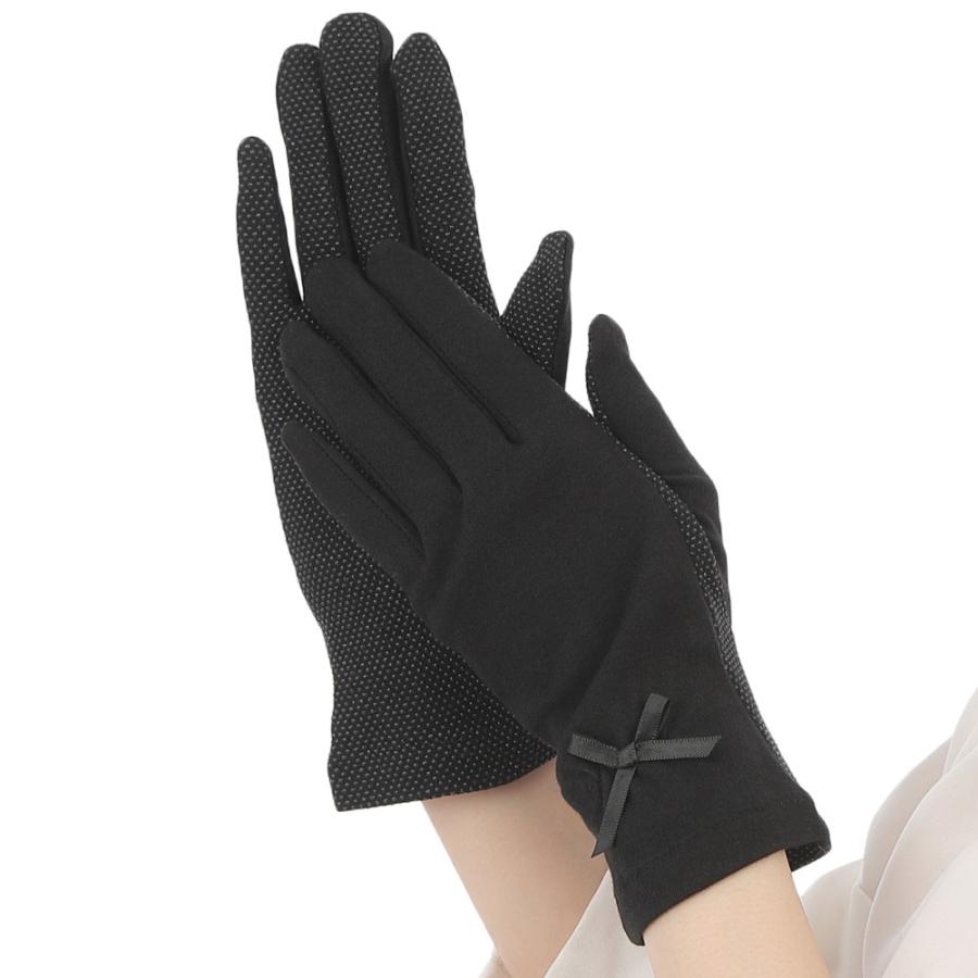 手袋 UV手袋 ショート コットン 綿 レディース 春夏用 五指・指切り 無地 リボン 全面すべり止め付き /メール便送料無料 UVカット UVケア |  | 12