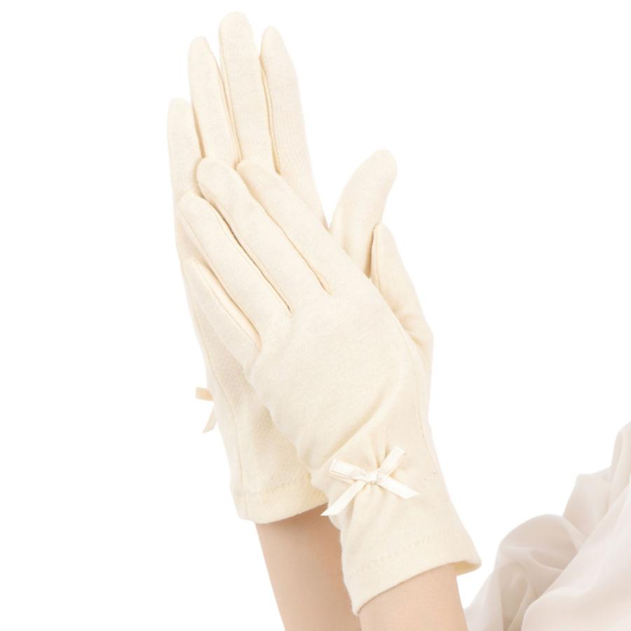 手袋 UV手袋 ショート コットン 綿 レディース 春夏用 五指・指切り 無地 リボン 全面すべり止め付き /メール便送料無料 UVカット UVケア |  | 13