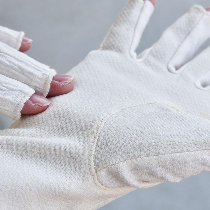 手袋 UV手袋 ショート コットン 綿 楊柳 レディース 春夏用 五指・指切り 無地 リボン 全面すべり止め付き /メール便送料無料 UVカット UVケア |  | 06