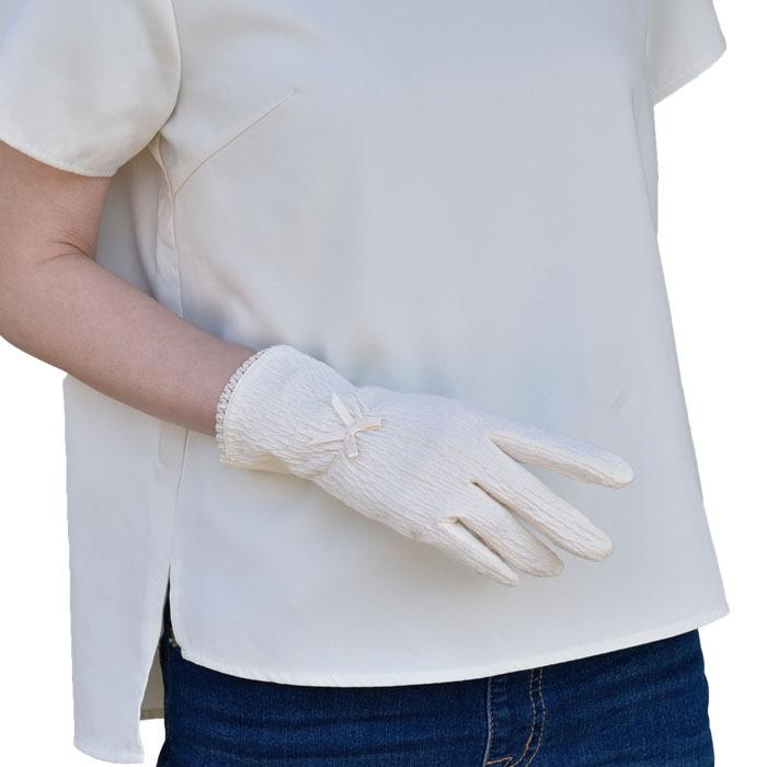 手袋 UV手袋 ショート コットン 綿 楊柳 レディース 春夏用 五指・指切り 無地 リボン 全面すべり止め付き /メール便送料無料 UVカット UVケア |  | 08