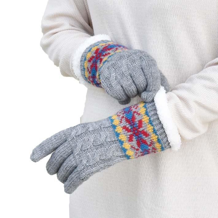 手袋 レディース 防寒 ニット ケーブル 雪柄 裏起毛 裾長め【メール便送料無料】/暖かい 柔らかい 保温 自転車 通勤 通学 あったかグッズ |  | 02