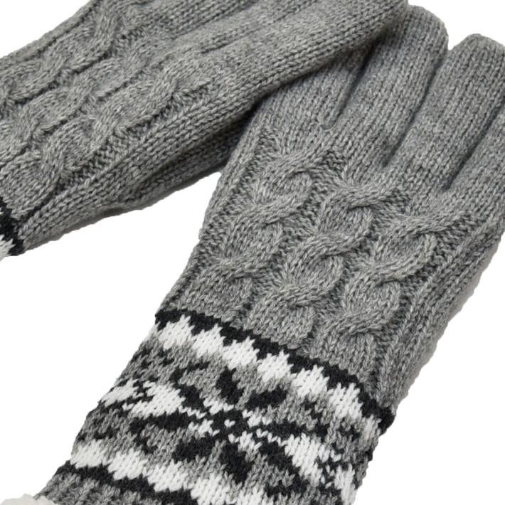 手袋 レディース 防寒 ニット ケーブル 雪柄 裏起毛 裾長め【メール便送料無料】/暖かい 柔らかい 保温 自転車 通勤 通学 あったかグッズ |  | 04