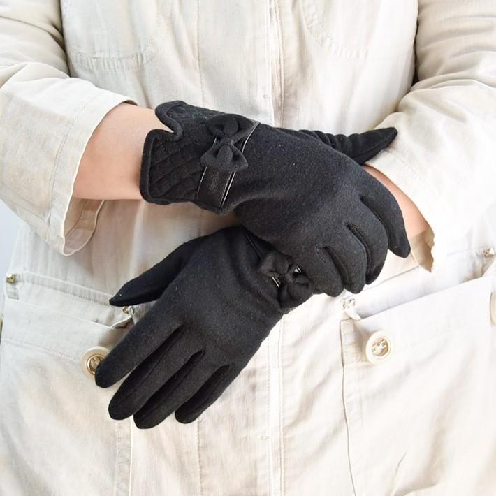 手袋 レディース 防寒 ジャージ 大リボン 裾キルティング スマホ対応 /暖かい 柔らかい 保温 通勤 通学 アームウォーマー あったかグッズ |  | 01