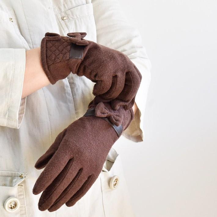 手袋 レディース 防寒 ジャージ 大リボン 裾キルティング スマホ対応 /暖かい 柔らかい 保温 通勤 通学 アームウォーマー あったかグッズ |  | 03