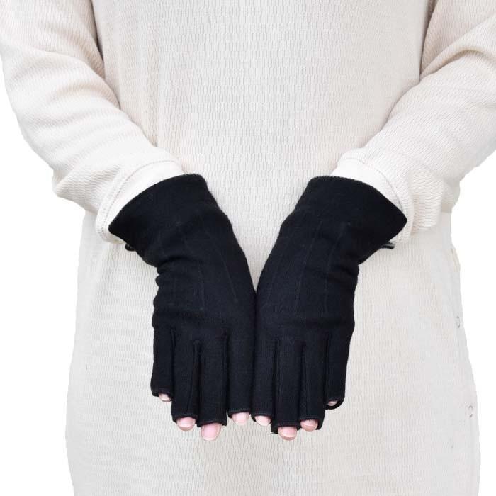 手袋 レディース 防寒 ジャージ 指切り 裾ボーダー 三本飾り 【メール便送料無料】暖かい 柔らかい 保温 通勤 通学 あったかグッズ |  | 01