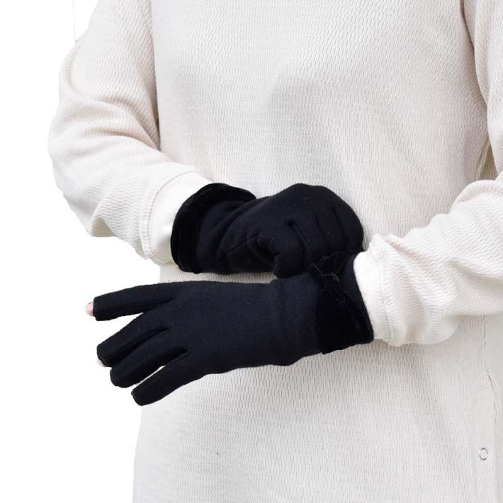 手袋 レディース 防寒 ジャージ 指切り ベロアリボン 【メール便送料無料】暖かい 柔らかい 保温 通勤 通学 あったかグッズ |  | 02