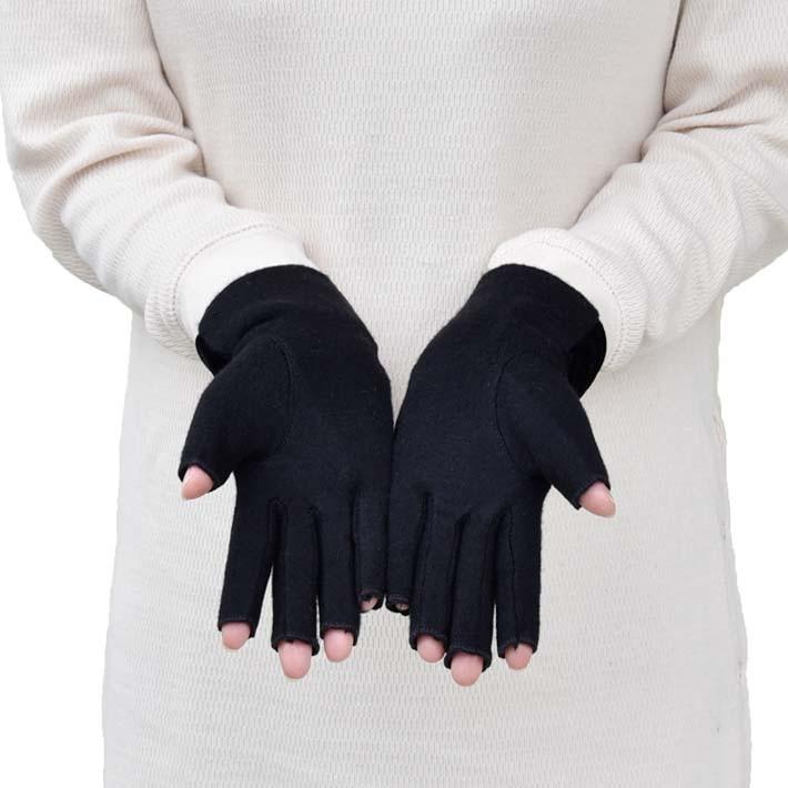 手袋 レディース 防寒 ジャージ 指切り ベロアリボン 【メール便送料無料】暖かい 柔らかい 保温 通勤 通学 あったかグッズ |  | 03