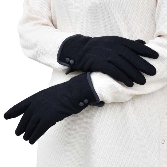 手袋 レディース 防寒 ジャージ 裏ボア ボタン 三本飾り 【メール便送料無料】暖かい 柔らかい 保温 通勤 通学 あったかグッズ |  | 03