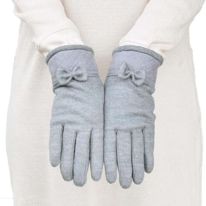 手袋 レディース 防寒 ジャージ 裏ボア リボン 裾キルティング 【メール便送料無料】暖かい 柔らかい 保温 通勤 通学 あったかグッズ |  | 01