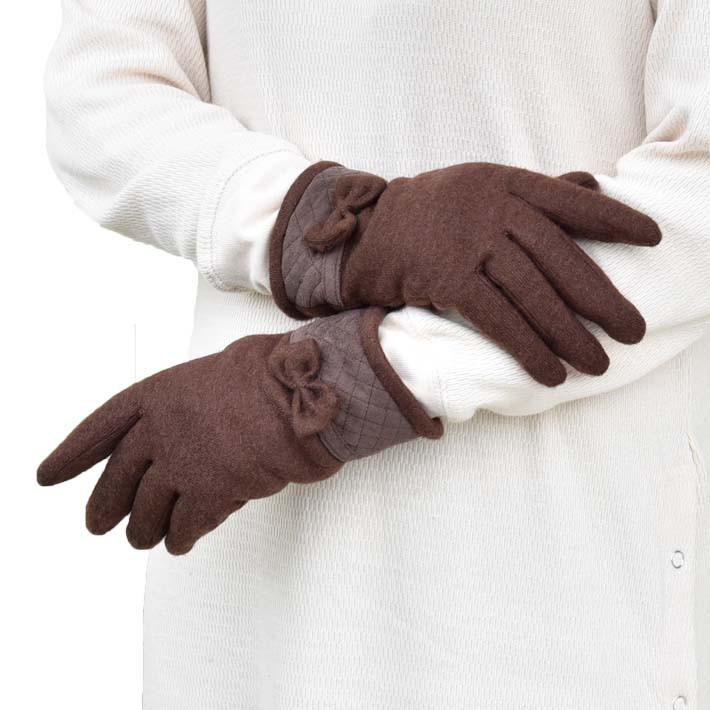 手袋 レディース 防寒 ジャージ 裏ボア リボン 裾キルティング 【メール便送料無料】暖かい 柔らかい 保温 通勤 通学 あったかグッズ |  | 02