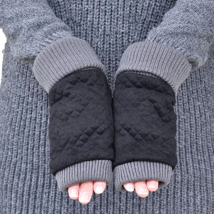手袋 レディース 防寒 フェイクスウェード 指なし 裏ボア キルティング スマホ /指切り フィンガーレス アームウォーマー 暖かい 柔らかい 保温 通勤 通学 |  | 02