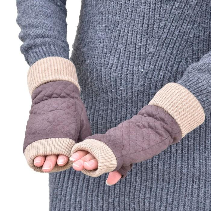 手袋 レディース 防寒 フェイクスウェード 指なし 裏ボア キルティング スマホ /指切り フィンガーレス アームウォーマー 暖かい 柔らかい 保温 通勤 通学 |  | 04