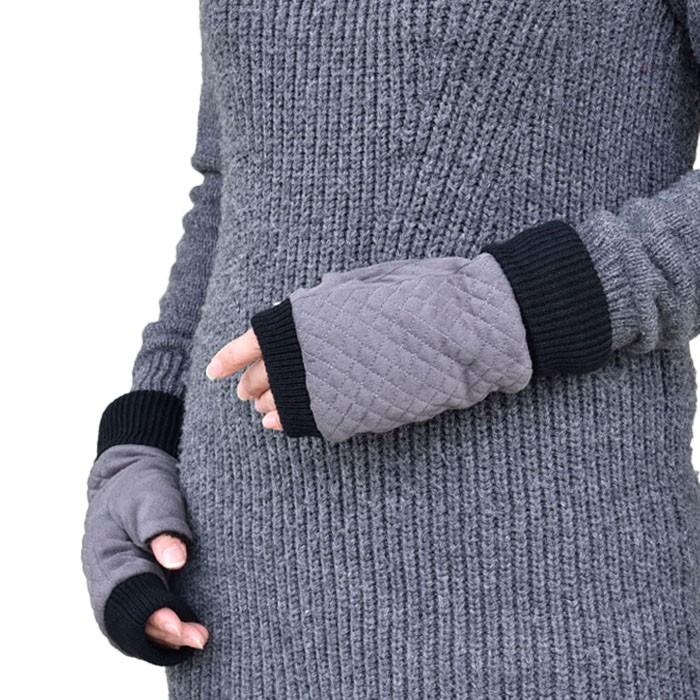 手袋 レディース 防寒 フェイクスウェード 指なし 裏ボア キルティング スマホ /指切り フィンガーレス アームウォーマー 暖かい 柔らかい 保温 通勤 通学 |  | 05